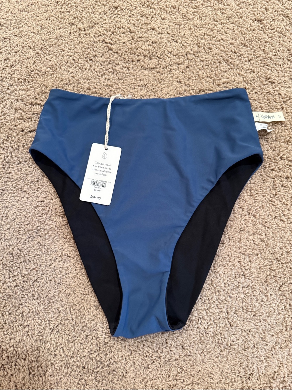 UpWest High-Waist High-Cut Reversible Blue/Black Bikini Bottoms